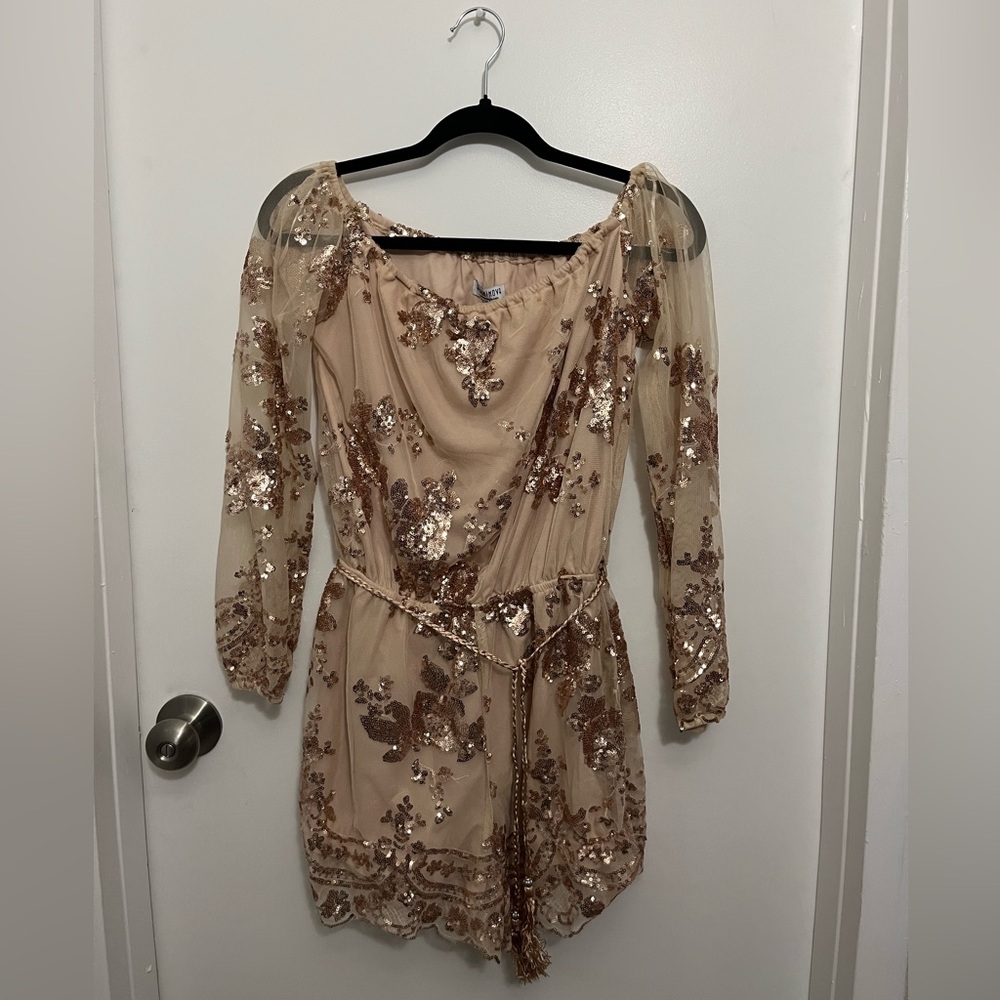 Fashion Nova Champagne Sequin Jumpsuit